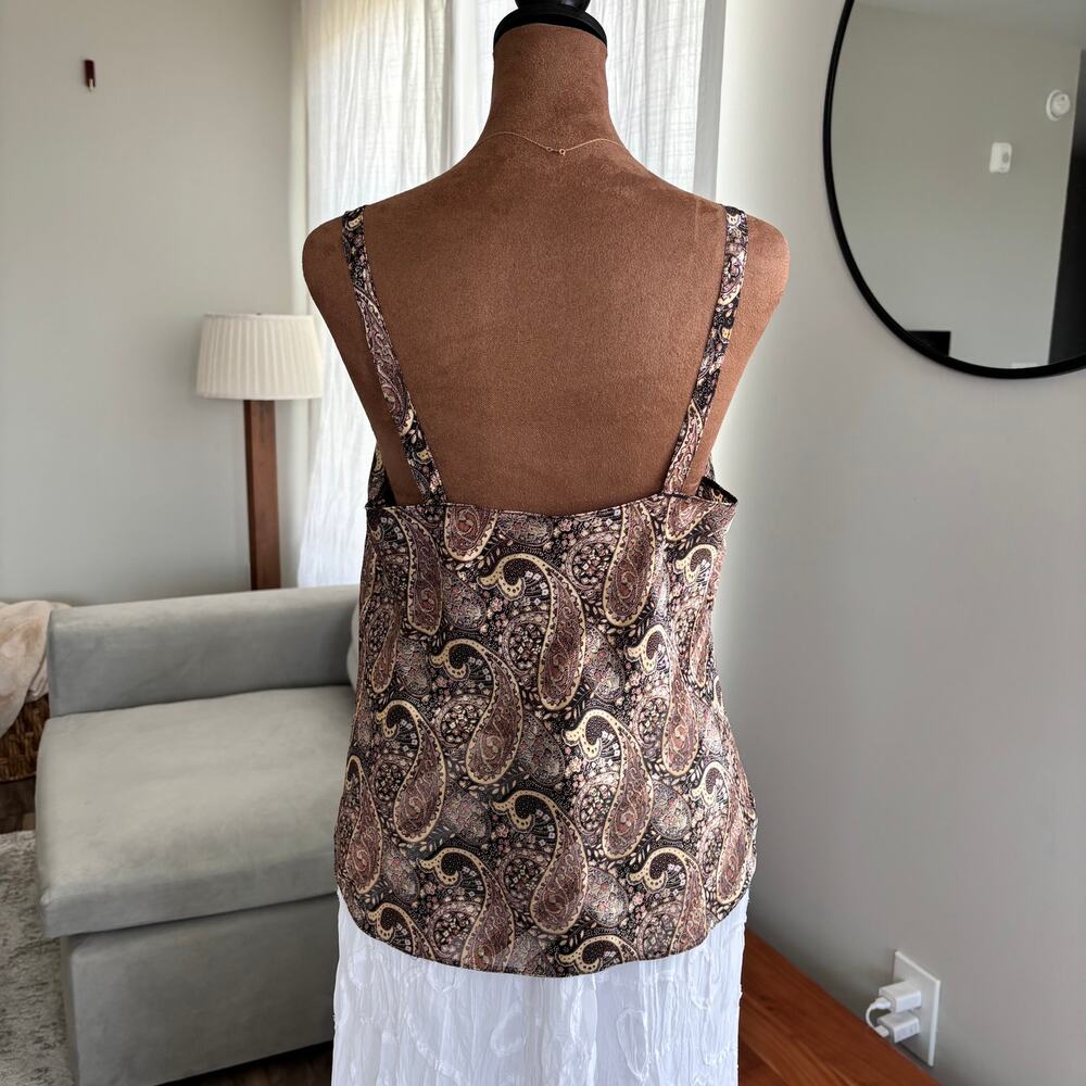 90s‎ Vintage Lady Dorby Paisley Shimmer Tank Top Square Neck Polyester Size 36 - Picture 4 of 11